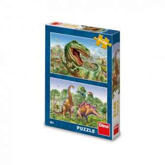 Puzzle 2v1 Souboj dinosaurů 2x48 dílků 26x18cm v krabici 19x27,5x4cm