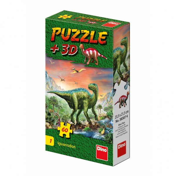Puzzle Dinosaury 23,5x21,5cm 60 dielikov + figúrka 6 druhov v krabičke 24ks v boxe