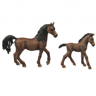 Súprava koňa 2 ks s ohradou čokoládovo hnedý