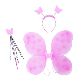 Motýlie krídla svetlo ružová s čelenkou a paličkou
