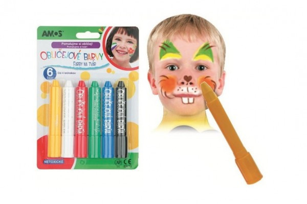 Farby tvárové v ceruzke 6ks na karte 14x20cm karneval