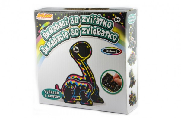 Škrabací 3D obrázok dúhový dinosaurus 12x9cm v krabičke 15x15x4cm