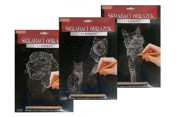 Škrabací obrázok strieborný zvieratko 20,3x25,4cm 3 druhy na karte