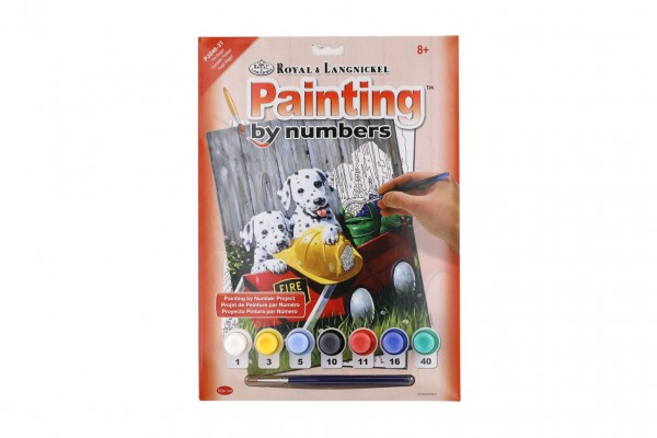 Maľovanie podľa čísel Dalmatini 22x30cm s akrylovými farbami a štetcom na karte
