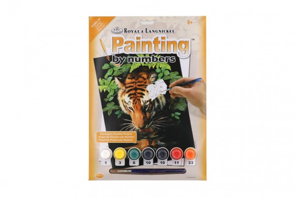 Maľovanie podľa čísel Tiger pri vode 22x30cm s akrylovými farbami a štetcom na karte