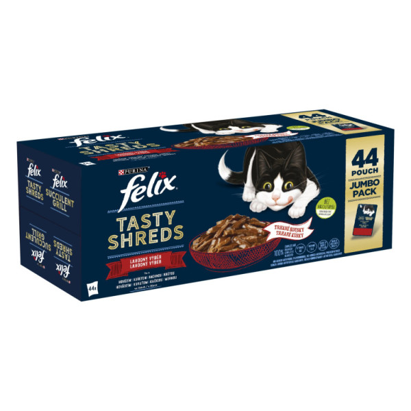 Kap.FELIX Tasty Shreds Multipack hovädzie/kurča/kačica/morka v šťave 44x80g