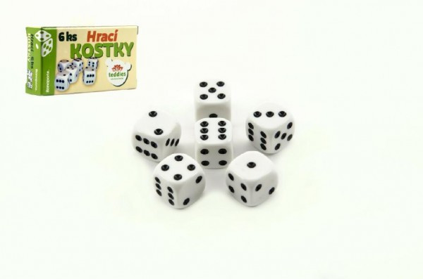 Hracie kocky 13x13mm spoločenská hra 6ks v krabičke 9x5x2cm