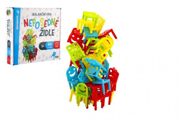 Neposedné stoličky 40 ks balančná spoločenská hra v krabici 23x21x6cm