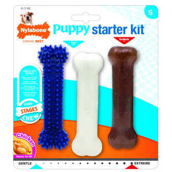 Nylabone hračka Puppy Starter Kit kosť príchuť kura S 3ks