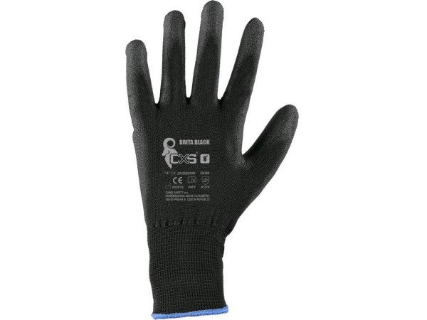 Rukavice CXS BRITA BLACK, s blistrom, máčané v polyuretáne, vel.09