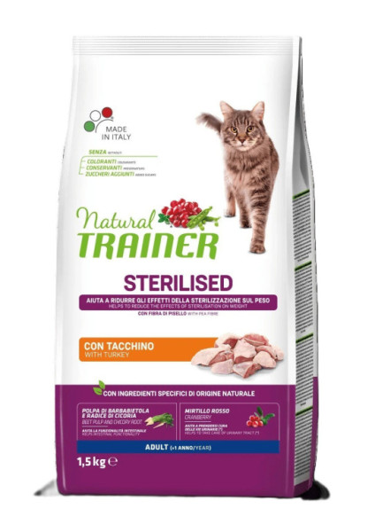 TRAINER Natural Cat Sterilised morčacie mäso 1,5kg