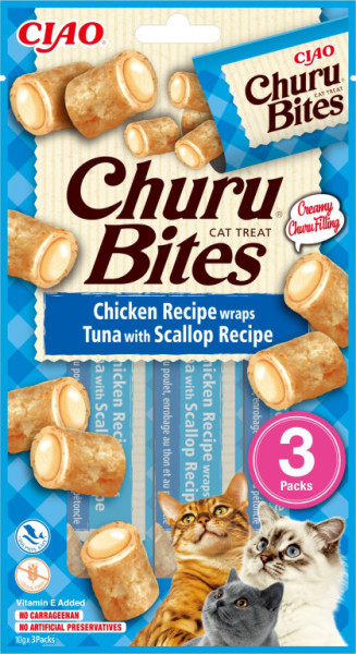 Churu cat Bites - kura, tuniak a hrebenatky 30g