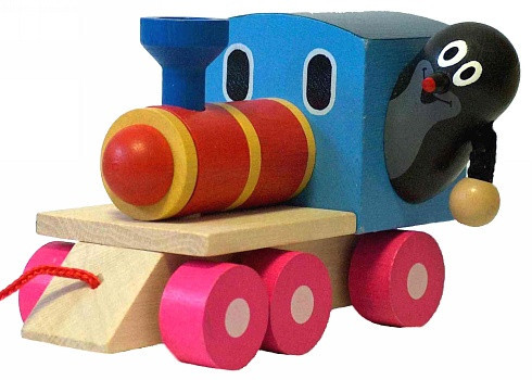 Krtko a mašinka/vlak drevo 12cm ťahacie v krabičke