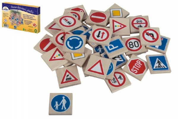 Pexeso dopravné značky drevo 36ks 4x4x0, 6cm v krabici