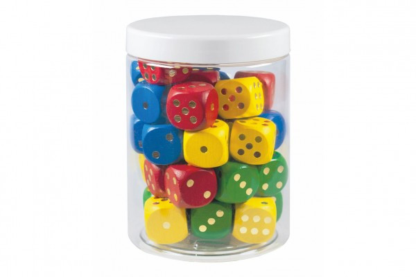 Hracie kocky farebné drevo spoločenská hra 25mm 10x14cm 12m+