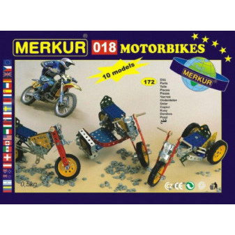 Stavebnica MERKUR 018 Motocykle 10 modelov 182ks v krabici 26x18x5cm