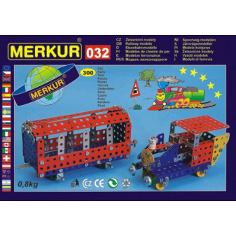 Stavebnica MERKUR 032 Železničné modely 10 modelov 300ks v krabici 36x27x3cm