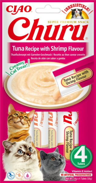 Churu cat mäsové pyré - tuniak, krevety 56g