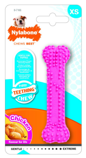 Nylabone hračka Puppy kosť príchuť kurča ružová XS