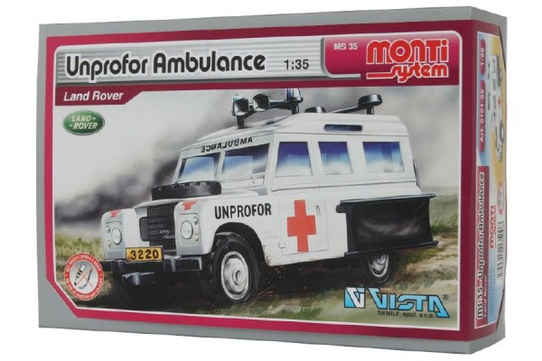 Stavebnica Monti System MS 35 Unprofor Ambulance Land Rover 1:35 v krabici 22x15x6cm