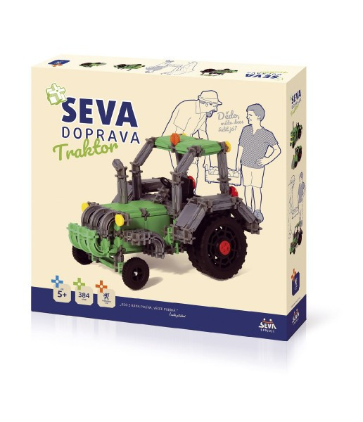 Stavebnica SEVA DOPRAVA Traktor plast 384 dielikov v krabici 35x33x5cm 5+