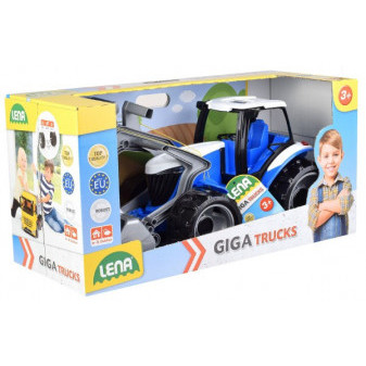 Traktor s lyžicou a bagrom plast modro-sivý 65cm v krabici od 3 rokov