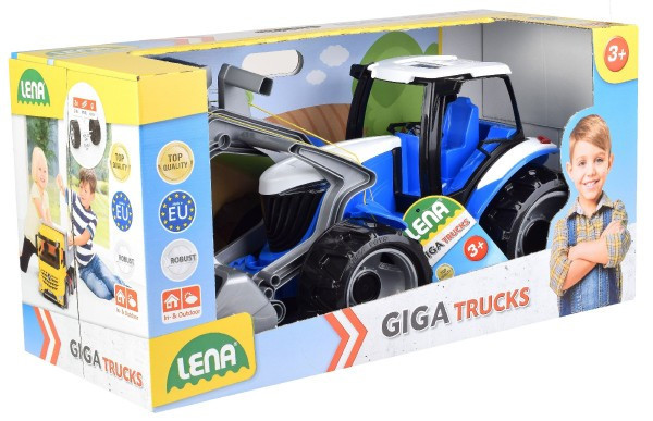 Traktor s lyžicou a bagrom plast modro-sivý 65cm v krabici od 3 rokov