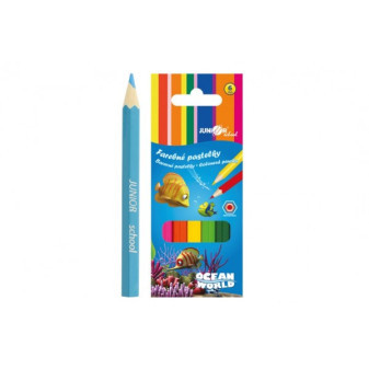 Pastelky farebné drevo krátke Ocean World šesťhranné 4,5x11x1cm