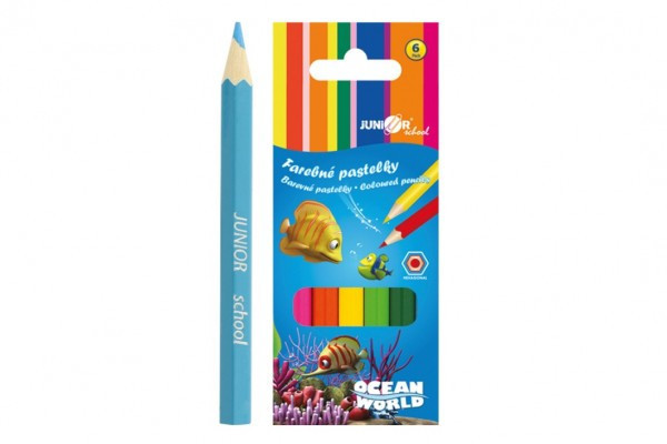 Pastelky farebné drevo krátke Ocean World šesťhranné 4,5x11x1cm
