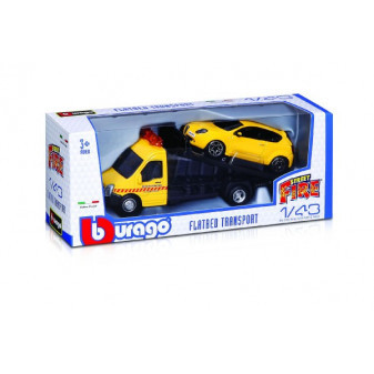 Auto/kamion Bburago odťahovka + auto 1:43 kov/plast 21cm 6 farieb v krabičke 22x9x6, 5cm