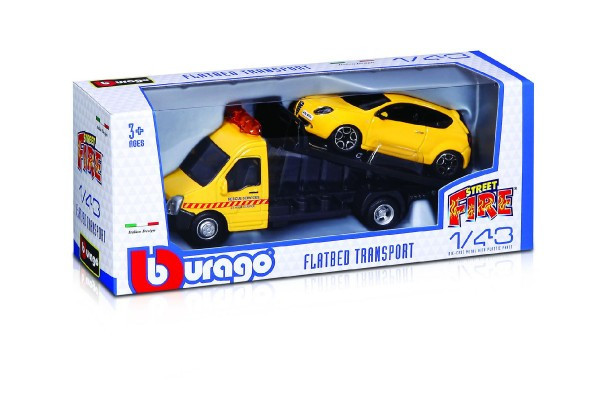 Auto/kamion Bburago odťahovka + auto 1:43 kov/plast 21cm 6 farieb v krabičke 22x9x6, 5cm