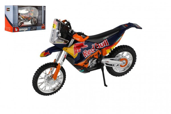 Motorka Bburago Red Bull KTM Rally Dakar 2019 kov/plast 12cm na voľný chod v krabičke 17x11cm