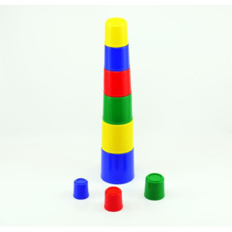 Kubus pyramída skladačka guľatá plast 4 farby 9x9x8cm 12m+