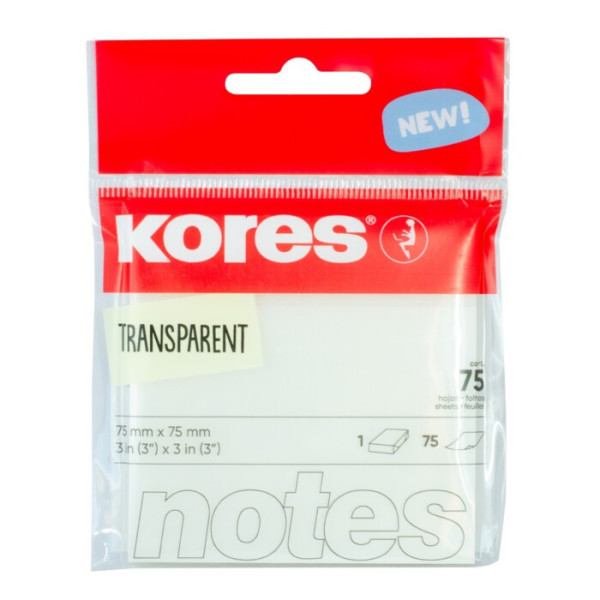 Kores Samolepiace bloček 75×75 mm 75 lístkov - transparentné 48187
