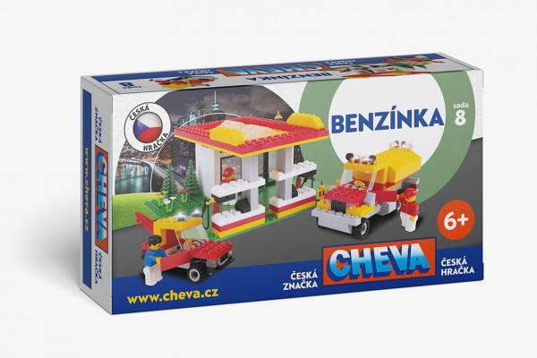 Stavebnica Cheva 8 Benzínová stanica plast 349ks v krabibi 35x19x9 cm