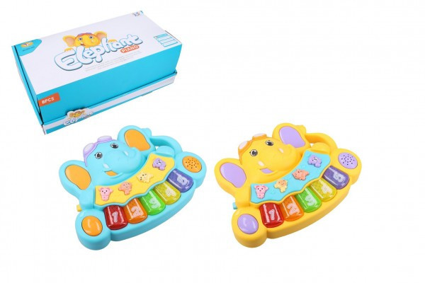 Pianko slon so zvieratkami plast 17x13cm na batérie so zvukom so svetlom 2 farby 18m+