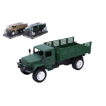 Auto vojenské nákladný plast 27cm na zotrvačník 2 farby v blistri 14x32x13cm