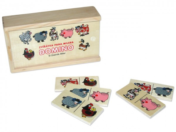Domino zvieratká pána Müllera spoločenská hra drevo 28ks v drevenej krabičke 16x9x4cm