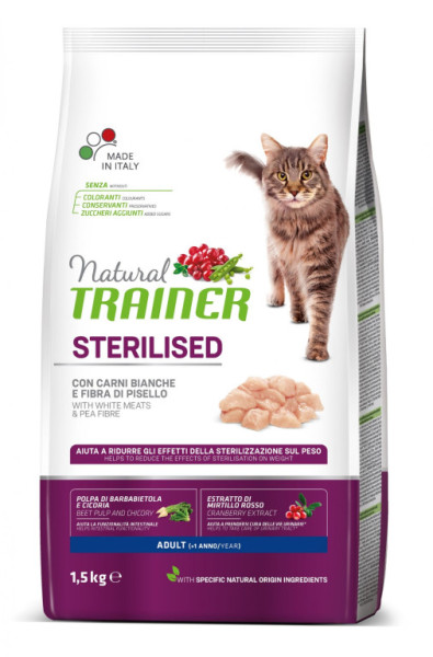 TRAINER Natural Cat Sterilised hydinové mäso 1,5kg
