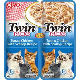 Kapsička Churu Cat Twin Packs - tuniak, kura a hrebenatky vo vývare 80g