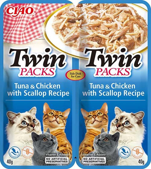 Kapsička Churu Cat Twin Packs - tuniak, kura a hrebenatky vo vývare 80g