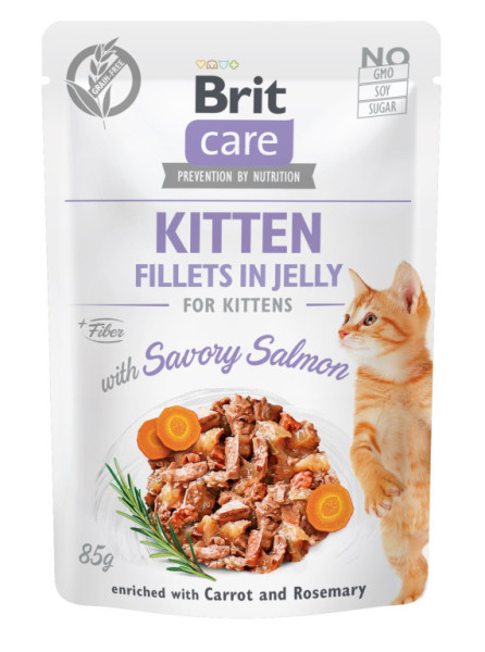 Kapsička Brit Care Cat Kitten. Filety v Jelly with Savory Salmon 85 g
