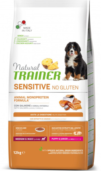 Trainer Natural Sensitive No Gluten Puppy & Jun Medium/Maxi losos 12kg