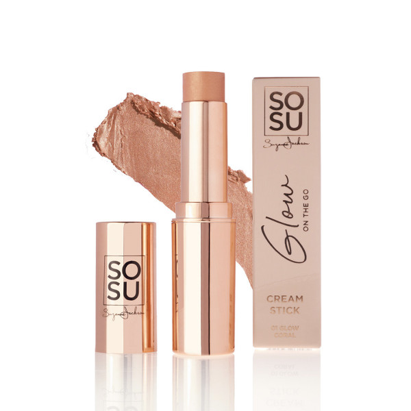 SOSU Cosmetics Glow on the go Tvárenka v tyčinke s trblietkami Coral, 7g