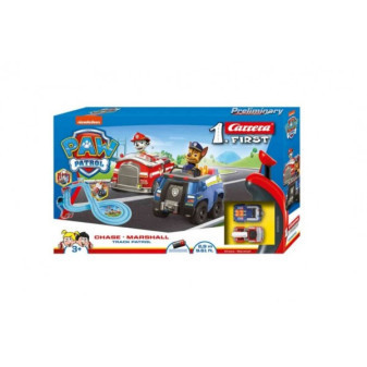 Autodráha Carrera First Paw Patrol/Tlapková Patrola 2,9 m plast +2 autá na bat. v krabici 50x30x7
