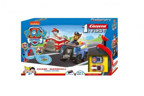 Autodráha Carrera First Paw Patrol/Tlapková Patrola 2,9 m plast +2 autá na bat. v krabici 50x30x7