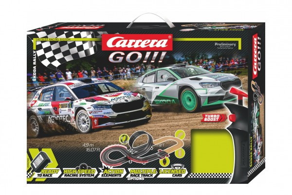 Autodráha Carrera GO!!! 62584 Škoda Rally 4,9 m + 2 autá v krabici 58x40x10cm