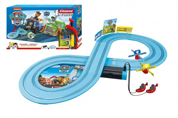 Autodráha Carrera First Paw Patrol/Tlapková Patrola 2,4m plast +2 autá na bat. v krabici 50x30x7
