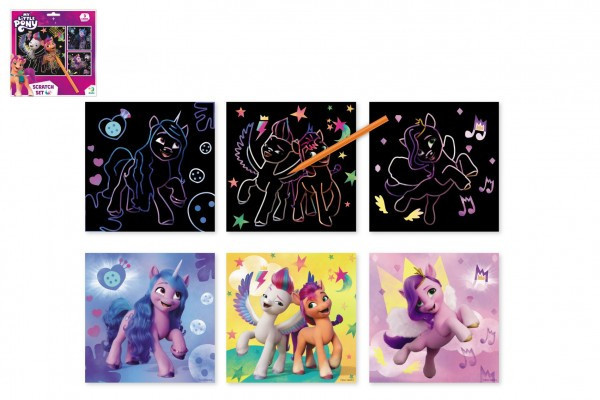 Škrabací obrázok 3ks farebný My little Pony 20x20cm na karte