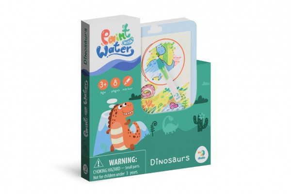 Kúzelné maľovanie vodou Dinosaury omaľovánky/blok 12x14cm + štetec 8 listov v krabičke